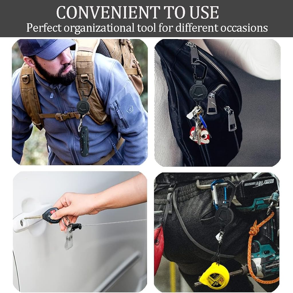HASTHIP® Portable Retractable Keychain with ID Badge Holder Clip Heavy Duty Carabiner 31 Inch Metal Reel Easy Access Outdoor Anti-Lost 2PCS HASTHIP® Portable Retractable Keychain with ID Badge Holder Clip Heavy Duty Carabiner 31 Inch Metal Reel Easy Access Outdoor Anti-Lost 2PCS
